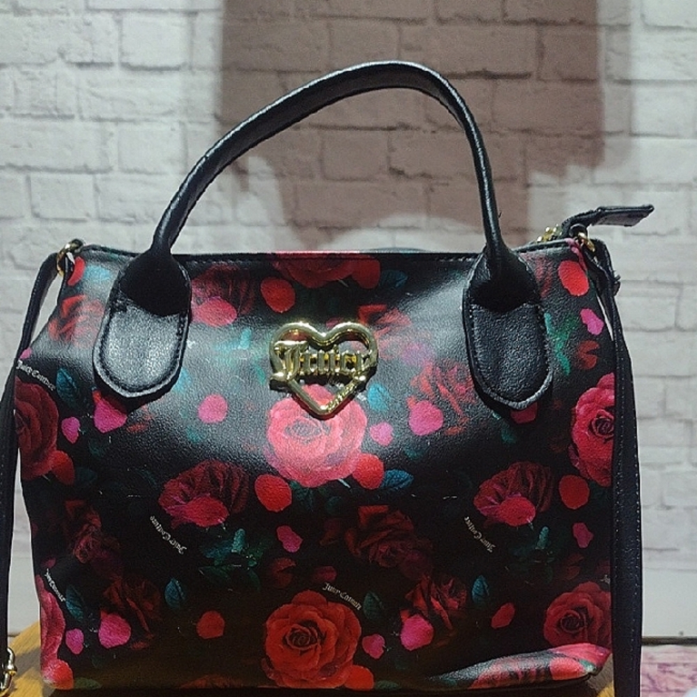 Juicy Couture Red and Black Floral Satchel